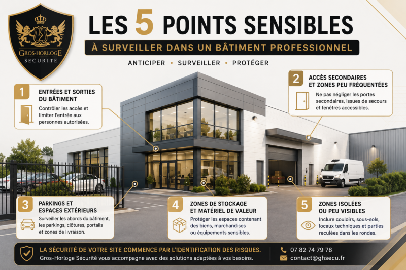 Les cinq points sensibles à surveiller dans un bâtiment professionnel.